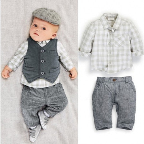 Baby Boys Clothing Set Vest+Long-sleeves Shirt+Long Pant